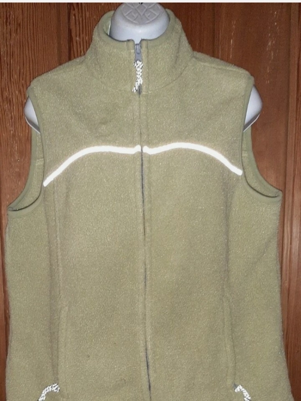 Eddie Bauer Olive Green Fleece Vest with Reflective Trim